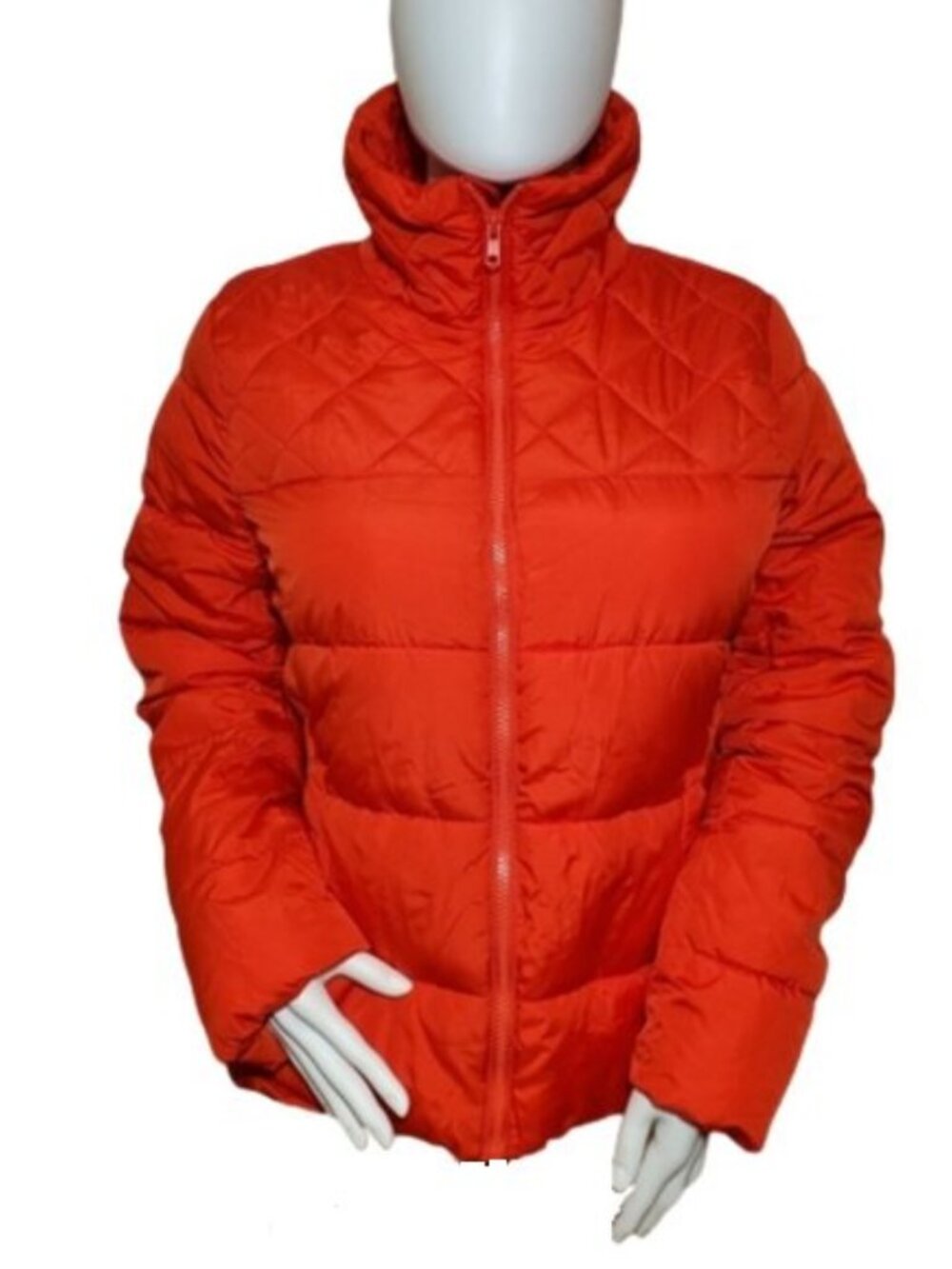 Old Navy Womens Small Orange Puffer Jacket Quilted Full Zip Coat - Picture 4 of 7